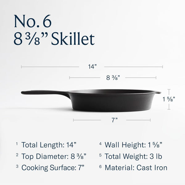 No.6 Small Cast Iron Skillet – 8.38-Inch Pre-Seasoned Pan for 1–2 Servings, Lighter & Smooth, Made in USA6