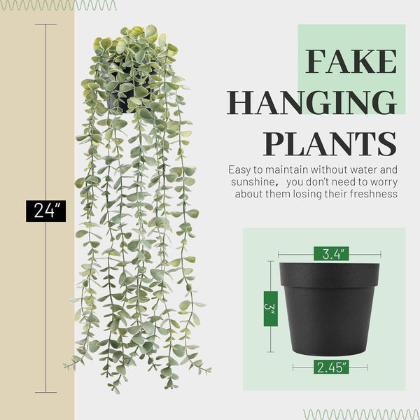 Fake Eucalyptus Hanging Plant for Boho Bathroom Wall Art Decor | Vintage Cascading Greenery Adds Vertical Texture, Atificial Farmhouse Plants Brings Natural Charm to Room, Shelf Decor3