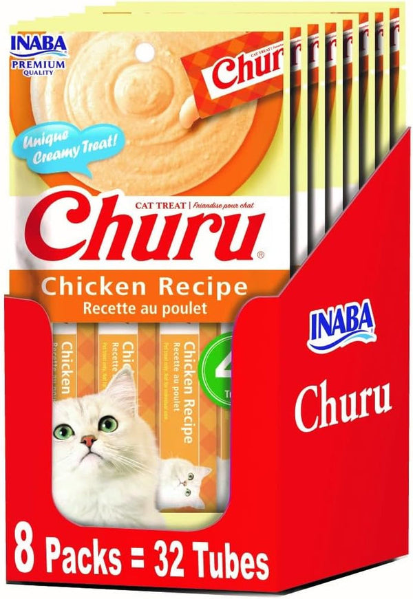 INABA Churu Lickable Purée Natural Cat Treats - Tuna Recipe (4 Servings per Package, 8 Packages) (32 Tubes)8