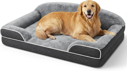 Orthopedic Dog Bed for Extra Large Dogs, 45"X30" XL Dog Couch Bed | Egg Crate Foam for Pressure Relief, Cozy Bolster Sofa Design, Waterproof Removable Washable Cover, Non Slip Bottom Light Grey13