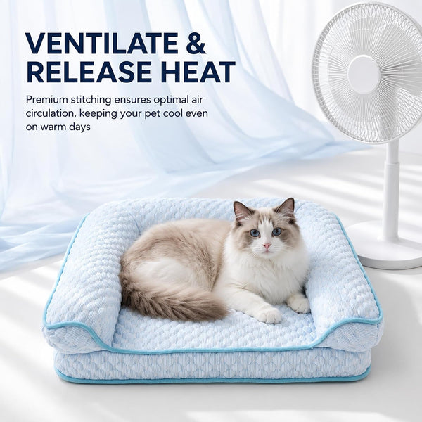 Cooling Cat Bed for Indoor Cats, 19.7 X 15.8 in Supportive Pet Sofa with Egg-Crate Foam, Breathable Cool-Touch Fabric, Washable Bolster Bed for Cats and Small Dogs4