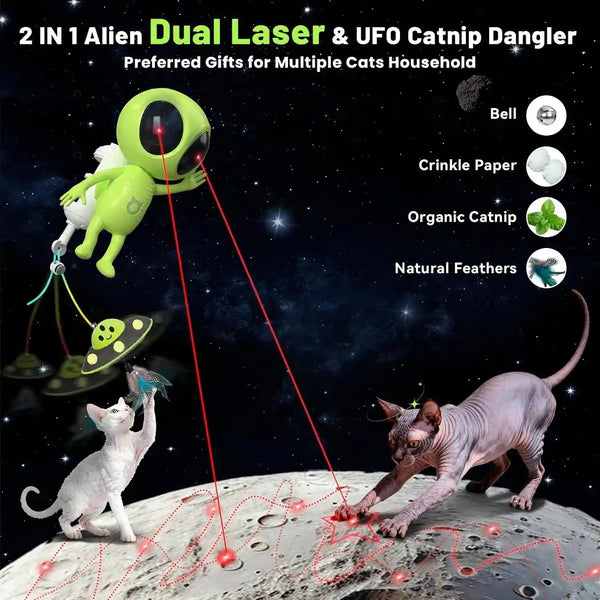 ORSDA Laser Cat Toys for Indoor Cats, 2 in 1 Interactive Automatic Dual Laser & Catnip UFO Dangler for Kitten Toys, Truly Random Trajectory Radar Motion-Activated, Rechargeable 4 Modes, Clamp Design2