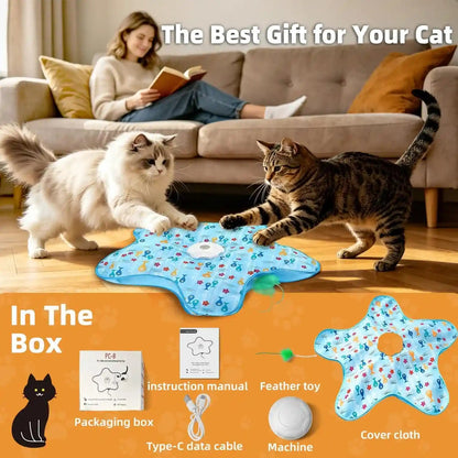 Interactive Cat Toy, Peek-A-Boo Series – Hidden Feather Wand, Rechargeable Indoor Hunting Toy, Squeaky Bird Sound, and Small Fish Pattern Cover7