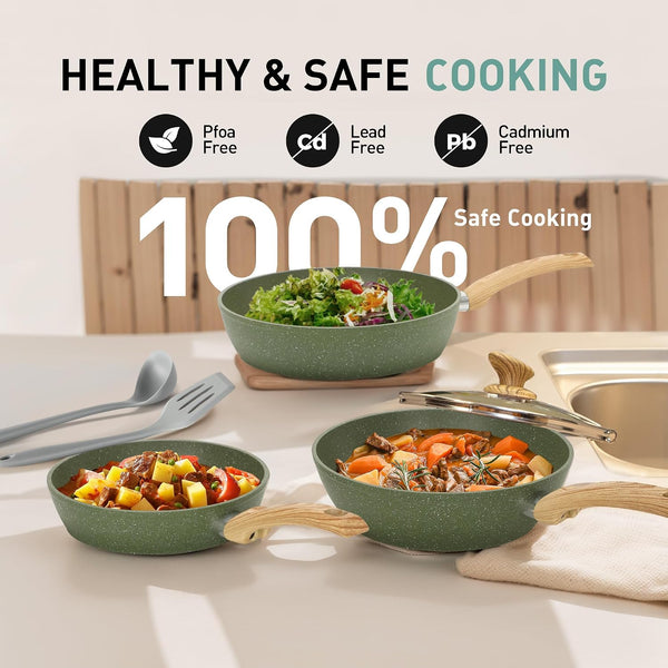 Pots and Pans Set Non Stick, 12 Pcs Kitchen Cookware Sets | Induction Compatible, Granite Nonstick Pans Set for Cooking, 100% PFOA & PFAS Free Non Toxic4