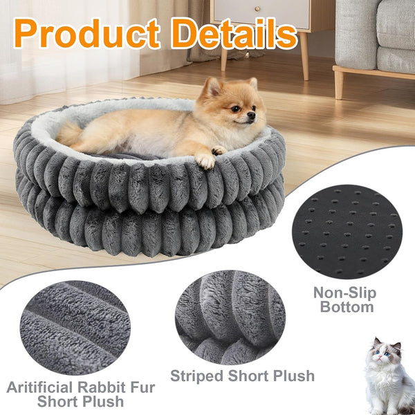 Cat Beds for Indoor Cats,Washable round Donut Dog Bed(Grey,S) | Cute Fluffy Puppy Dogs Beds for Small Dogs Cat Bed with Anti-Slip Bottom,Round Dog Cat Beds for Indoor Cats2