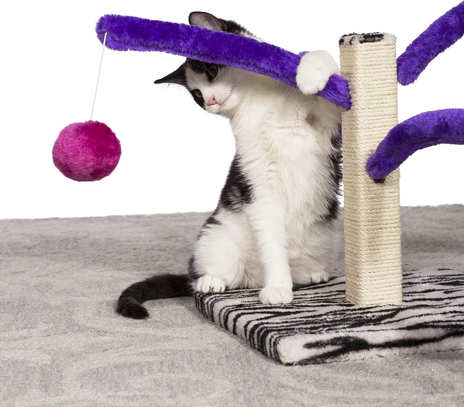 prevue-pet-products-kitty-power-bounce-n-spring-scratcher-furniture-indoor-cat-scratcher-tower-with-toys-vertical-scratch-post-for-small-adult-cats-purple