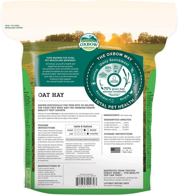 Oxbow Oat Hay, Rabbit & Guinea Pig Hay, High Fiber for Digestive Health, Grown in the USA, Veterinarian Recommended Small Pet Supplies, for Rabbits, Guinea Pigs, & Chinchillas, 15 Oz. | Oxbow Oat Hay, Bunny Hay for Rabbits, Guinea Pigs, Bunnies and Chinchillas, Hand-Sorted, De-Dusted, Made in USA2