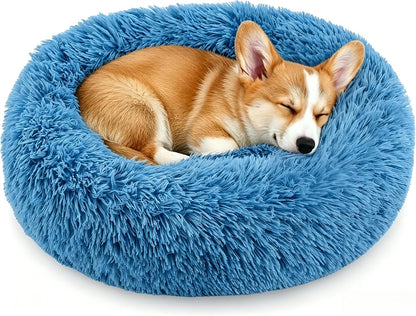Calming Donut Dog and Cat Bed for Indoor Cats, Anti-Anxiety round Fluffy Soft Washable Small Pet Bed for Puppy and Kitten, Warming Comfortable Luxury Anti-Slip Waterproof Mute Base 20In Gray17