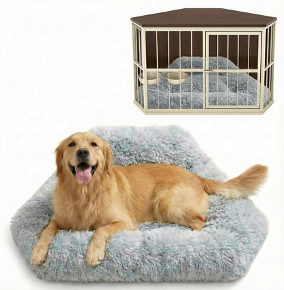 Lemonroad 42.5 Inch Corner Dog Crate Bed Pad Washable Dog Kennel Pad Mat Furniture for Large Dogs Thick Plush Crate Pet Cage Sleeping Bed Pet Corner Side Table (Only Mat)1