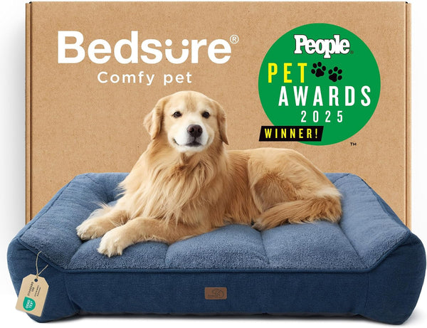 Bedsure Supportmax™ XL Orthopedic Dog Beds Large Sized Dog - Extra Thick Supportive Dogs Couch with Waterproof Washable Cover, Extra Large Comfort Pet Sofa with Soft Sherpa & Nonskid Bottom, Grey, 42"12
