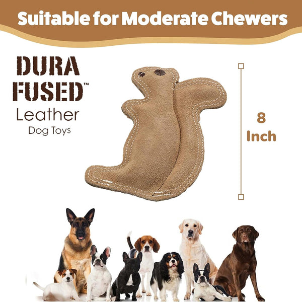 SPOT Dura-Fused Leather Squirrel Dog Toy – Real Leather & Jute Fabric, Double-Stitched & Durable, Soft Stuffed Squeaky Interactive Chew Toy for Moderate Chewers, Small & Medium Dogs, 8In2