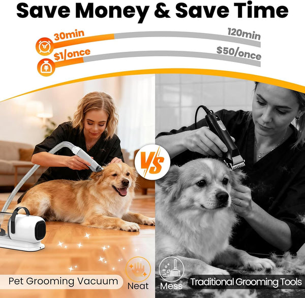 FIXR Dog Grooming Vacuum, All-In-One Pet Grooming Kit with Hair Clipper & Shedding Brush, Low Noise 12,000Pa Dog Hair Remover Vacuum, Pet Groomer Set with Cleaning Brushes, PG016