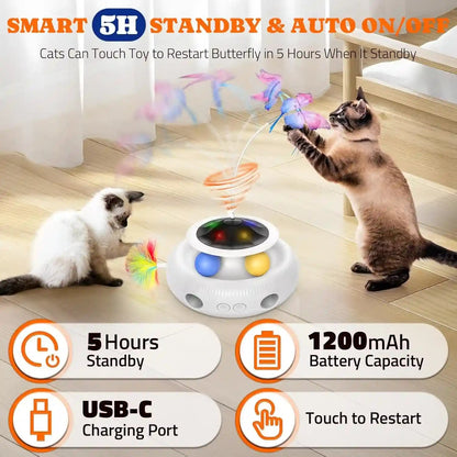 Pawtners Interactive Cat Toy, 4 in 1 Automatic Interactive Kitten Toys for Indoor Cats Rechargeable with Fluttering Butterfly, Track Balls and Ambush Feather6