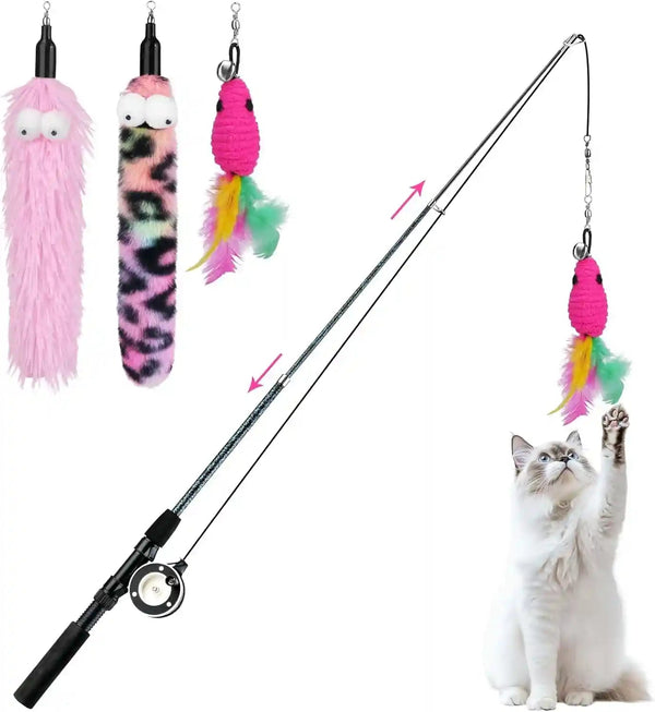 Pawaboo Cat Feather Toys, 4 Pack Interactive Cat Feather Teaser Wand Toys, Retractable Fishing Pole Wand Catcher Exerciser with Refill Fish, Dragonfly Worm with Bells, Fun Cat Kitten Kitty Playing Toy9