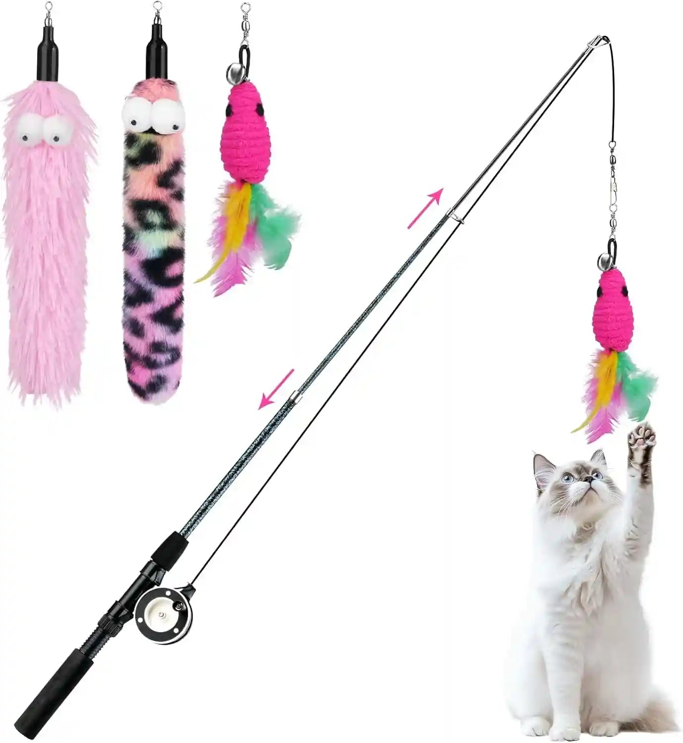 pawaboo-cat-feather-toys-4-pack-interactive-cat-feather-teaser-wand-toys-retractable-fishing-pole-wand-catcher-exerciser-with-refill-fish-dragonfly-worm-with-bells-fun-cat-kitten-kitty-playing-toy