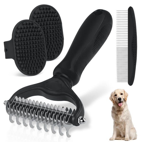 Double-Sided Pet Grooming Rake - 4-In-1 Professional Pet Grooming Kit Deshedding Dematting Tool for Dogs Cats Extra-Wide Grooming Brush & Deshedder Comb for Long & Short Haired Pets (Blue Kit 4PCS)8