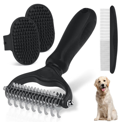 Double-Sided Pet Grooming Rake - 4-In-1 Professional Pet Grooming Kit Deshedding Dematting Tool for Dogs Cats Extra-Wide Grooming Brush & Deshedder Comb for Long & Short Haired Pets (Blue Kit 4PCS)8
