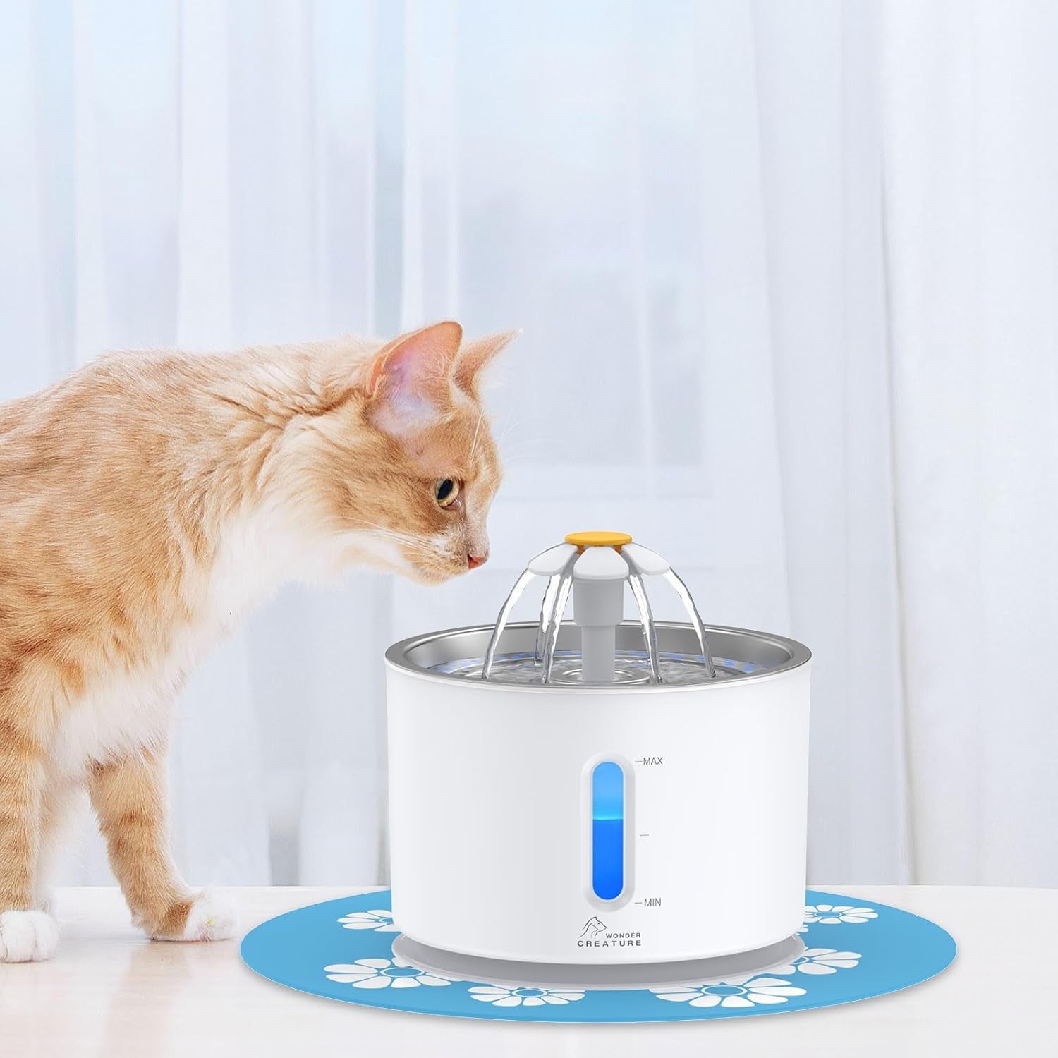 wonder-creature-cat-water-fountain-stainless-steel-lid-81oz-2-4l-3-filters-pet-fountain-with-3-carbon-filters-1-mat-quiet-pump-led-water-level-window-bpa-free-stainless-steel-lid
