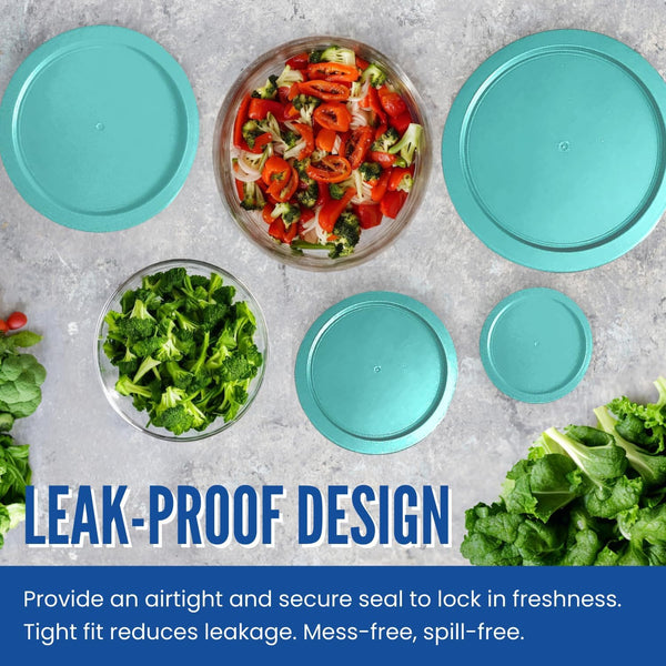 Replacement Lids Fits Pyrex 2-Cup Glass Food Storage Container Bowls, 5-Inch Plastic round Lids Covers for Pyrex 7200-PC, Airtight & Leakproof (4-Pack, Turquoise)3