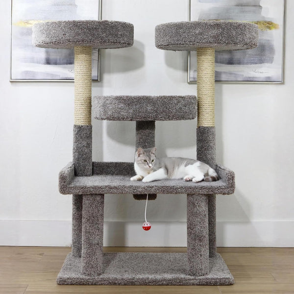 Prestige Cat Trees 46″ XXL Heavy Duty Cat Tree – Extra-Large, Sturdy Indoor Cat Tower with Multiple Perches, Sisal Scratch Posts & Solid Wood Base (Gray)1