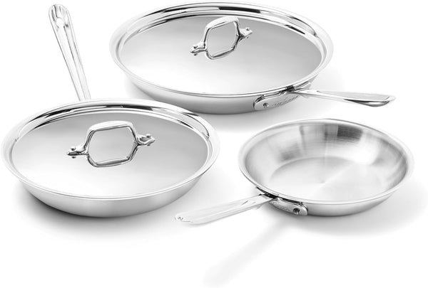 All-Clad D3® Stainless Steel 5 Piece Frypan Set- Made in USA- Includes 8", 10" and 12" Frying Pans with Lid - Professional Grade -Oven Safe & Induction Compatible1