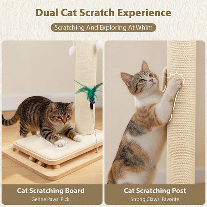 Cat Scratching Post with Sisal Mat and Wooden Base Indoor Scratcher | Stable Cat Scratch Furniture with Durable Sisal Post, Scratch Mat and Hanging Ball, Protects Furniture, Easy Assembly3