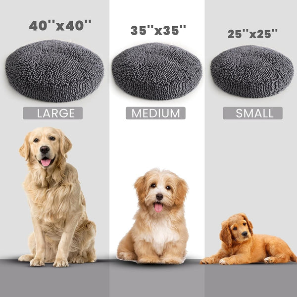 Muddy Mat® Cloud K-9 Dog Beds for Small Dogs & Cats, Soft & Relaxing round Dog Bed, Chenille Material, Removable Cover, Washable & Dryer Safe – Grey Small(25'X25')3