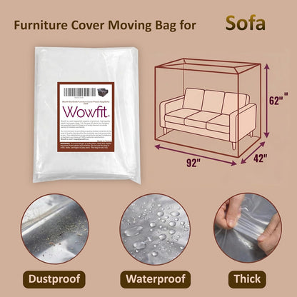 4Mil Couch Cover for Moving, Clear Sofa Storage Bag, 92Wx42Dx62/41H | with Tape Strips & Labels, Heavy Duty, Tear-Resistant, Waterproof, Reusable, Oversized/3-Seat Sofa, Long-Term Garage Storage3