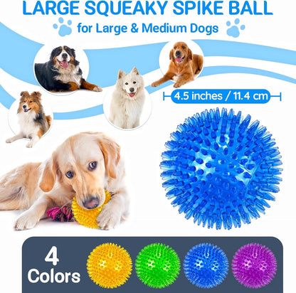 LECHONG 4-Pack Large Squeaky Dog Balls, 4.5" Rubber Spiky Dog Balls for Large Medium Aggressive Chewers Teeth Cleaning, Chew Toy for Training & Boredom Buster2