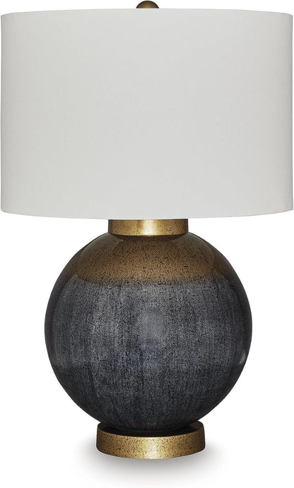 Signature Design by Ashley Table Lamp, Retro Blue with Gold Base | Dark Fabric Drum Shade over a Gold Table Lamp Base with 3-Way Switch, Tall Table Lamps for Living Room, Adara Series4