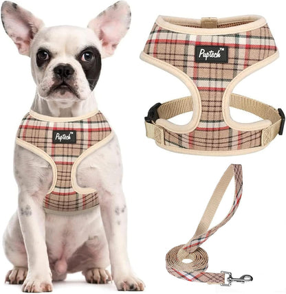 PUPTECK Soft Mesh Dog Harness Small Sized and Leash Set Pet Puppy Cat Comfort Padded Vest No Pull Harnesses, Beige, S30