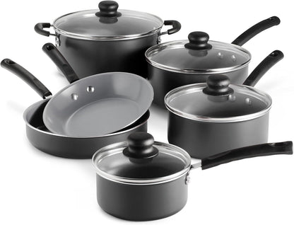 10 Piece Ceramic Nonstick Cookware Set, Patterned Interior with Tempered Glass Lids1