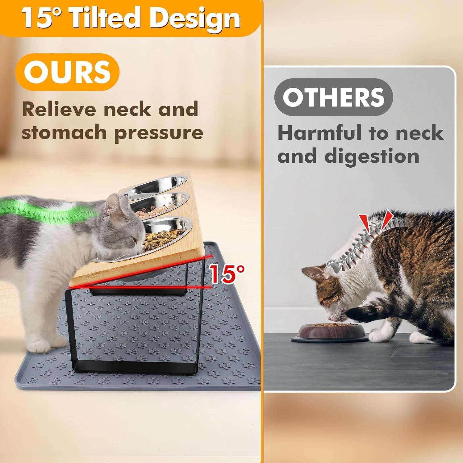 15-tilted-elevated-cat-bowls-raised-cat-bowls-stand-with-silicone-food-mat-3-stainless-steel-cat-dishes-for-food-and-water-anti-vomiting-for-indoor-cats-and-small-pets