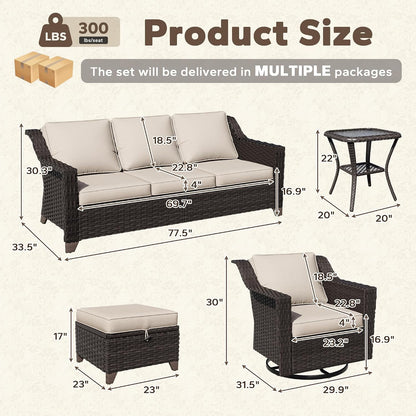 7 Piece Patio Furniture Set, Wicker Outdoor Conversation Set | Patio Chair Set with Olefin Removable Cushion, All-Weather Outdoor Couch with Deep Seat for Porch, Deck and Backyard, Beige2