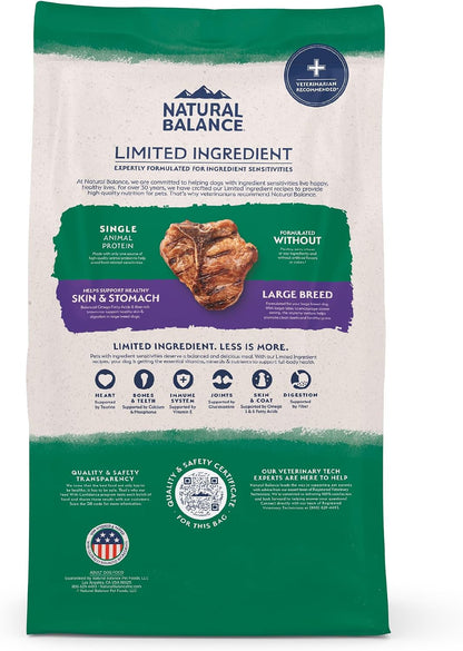 Natural Balance Limited Ingredient Large Breed Dry Dog Food - Complete Nutrition for Large Breeds - Wholesome Grains Brown Rice Recipe - Limited Ingredient Formula - 26 Lb - Lamb & Brown Rice10
