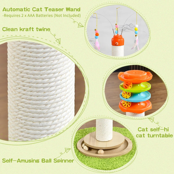YARUOMY Tall Cat Scratching Post，40'' Cat Scratcher Tree Cat Toys for Indoor Cats with Cat Toys 4-Tier Roller Track，Automatically Rotating Cat Teaser Wand，Hanging Balls for Kittens Adults Cats5