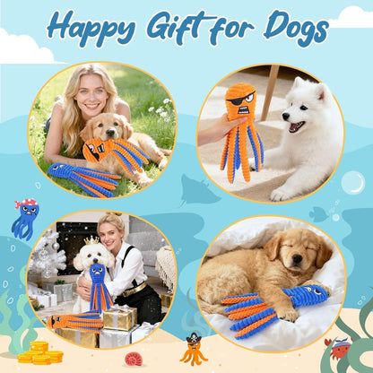 Zeaxuie Interactive Dog Toys for Chewers, 2 Pack No Stuffing Dog Toys for Teething, Squeaky Chew Toy to Keep Them Busy for Small and Medium Breed, Crinkle Octopus7