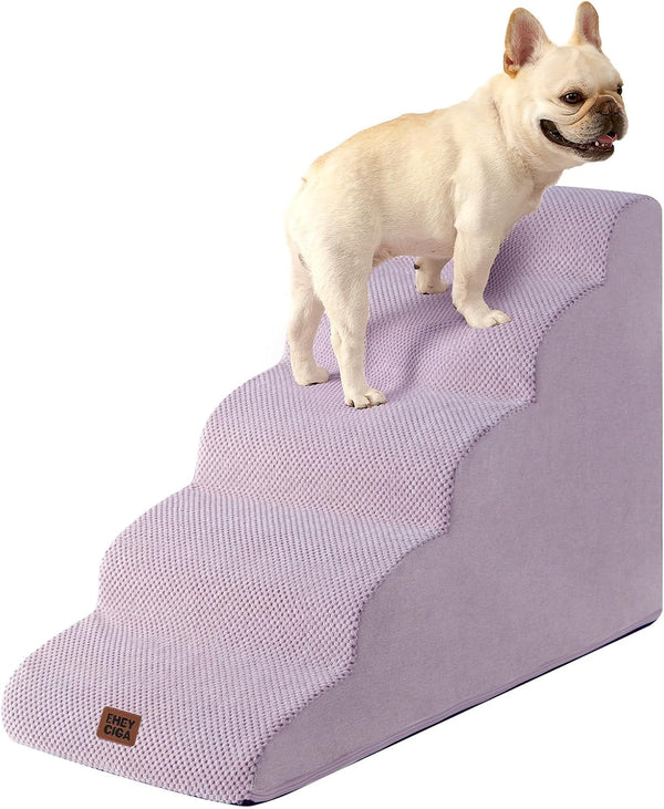 EHEYCIGA Curved Dog Stairs Ramp for 5-Step High Beds, 22.6" H Dog Steps | 33D Density of Pure Foam, for Small Dogs and Cats, Pet Stairs for High Bed Climbing, Non-Slip Balanced Pet Step Indoor, Grey43