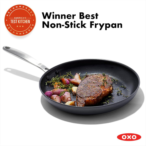 OXO Enhanced 12" Frying Pan Skillet, Pfas-Free Ceramic Nonstick, Durable Hard Anodized Cookware, Scratch Resistant, Stainless Steel Handle, Good Grips, Dishwasher & Oven Safe, Black3
