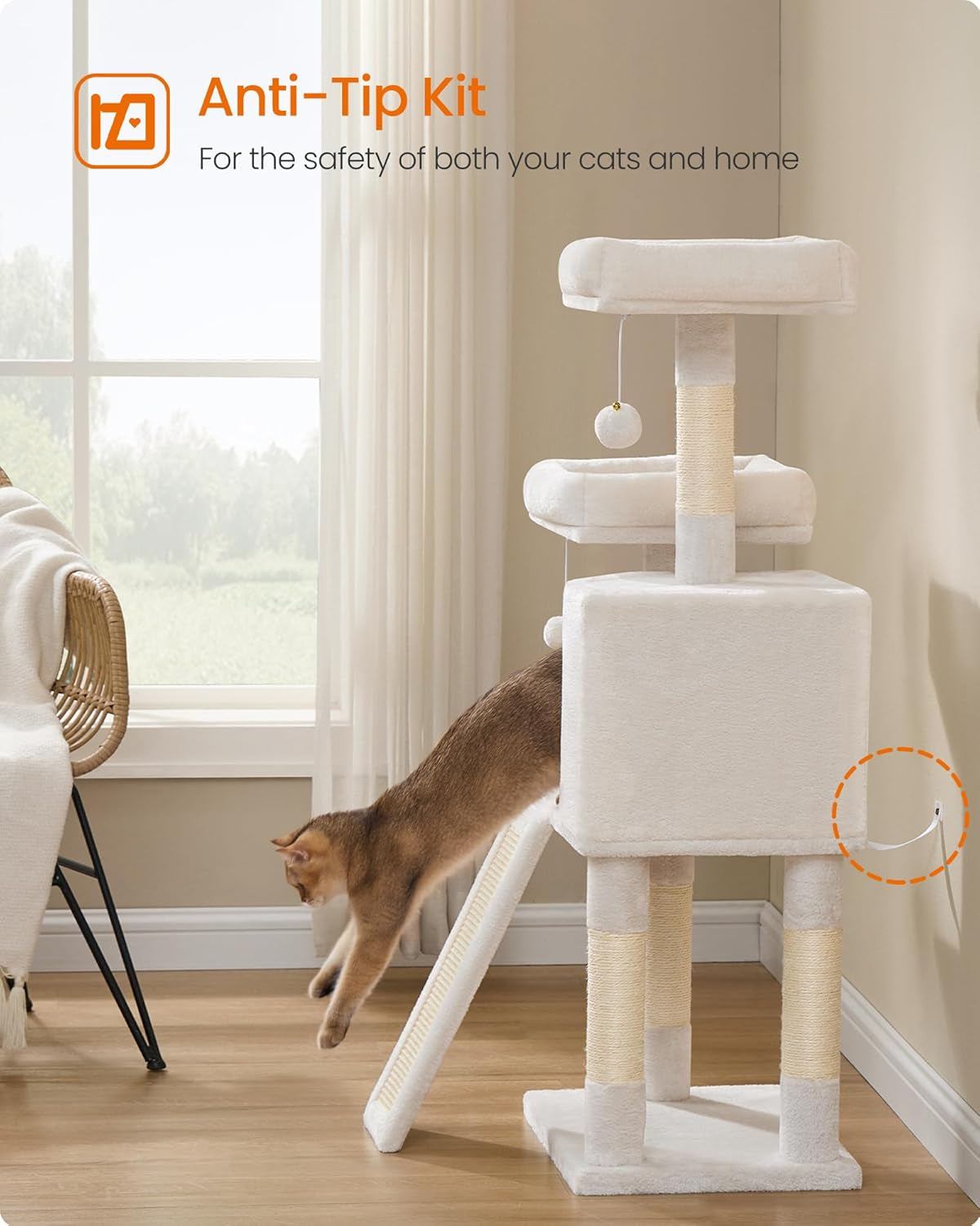 feandrea-cat-tree-45-3-inch-cat-tower-plush-condo-scratching-post-white-45-3-inch-cat-tower-plush-condo-with-scratching-post-ramp-perch-spacious-cave-cream-white