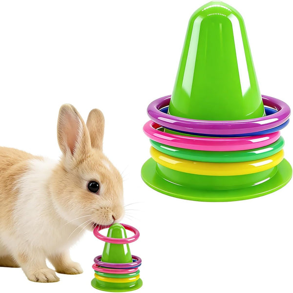 Rabbit Training Ring Toy, Puzzle Toy for Bunnies, Stacking Cups for Rabbits with 5 Rings Random Color for Small Animals Playing Indoor Outdoor1