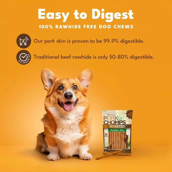 Pork Chomps Roasted Pork Skin Dog Chews, 5 Inch Mini Twists, 20 Count - Long-Lasting Treats for Dogs - High Protein, Rawhide-Free, Low Fat, Healthy & Delicious Chews2