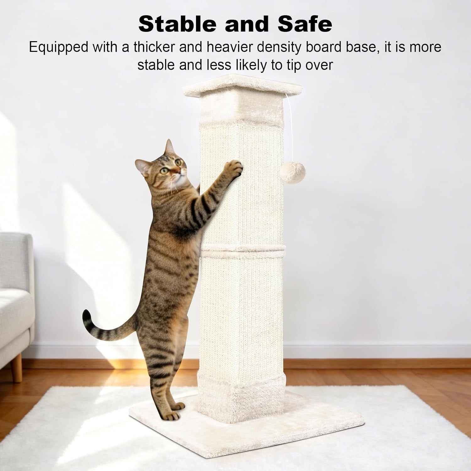 cat-scratching-post-33-inch-for-indoor-cats-sisal-cat-scratcher-vertical-posts-with-dangling-ball-high-cat-scratch-post-cat-tree-for-full-body-stretching-protect-your-furniture-beige-white