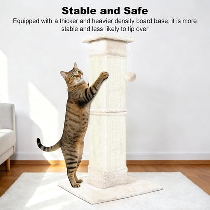 Cat Scratching Post 33 Inch for Indoor Cats, Sisal Cat Scratcher, Vertical Posts with Dangling Ball, High Cat Scratch Post, Cat Tree for Full-Body Stretching, Protect Your Furniture, Beige White7