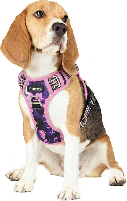 Funfox Dog Harness Medium Sized Dog, Vertical Handle Easy Control, No Pull Pet Vest Adjustable with 2 Leash Clips, Soft Material, Reflective Safe Night Walking for Small Medium Large Breed, Black, M53