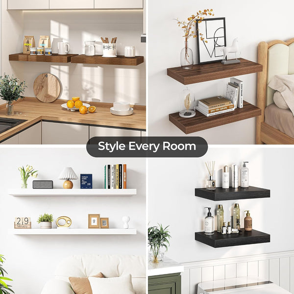 White Floating Shelves for Wall, Set of 2, 12 Inch Wall Shelves with Invisible Brackets, 12" Deep X 2" Thick Display Shelves for Bathroom Bedroom Living Room Kitchen7