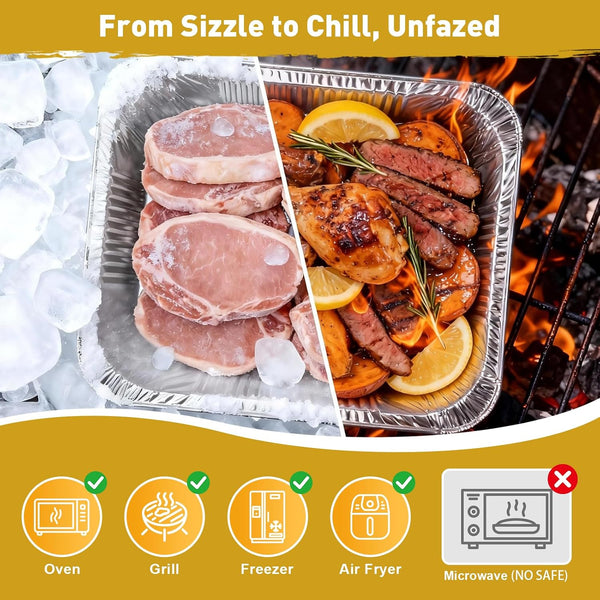 60 Pack 9X13 Inch Aluminum Pans, Disposable Foil Pans | Baking Aluminum Trays, Food Grade Heavy Duty Tin Foil Pans for Baking, Roasting, Cooking, Meal Prep and Freezer, Steam Tables5