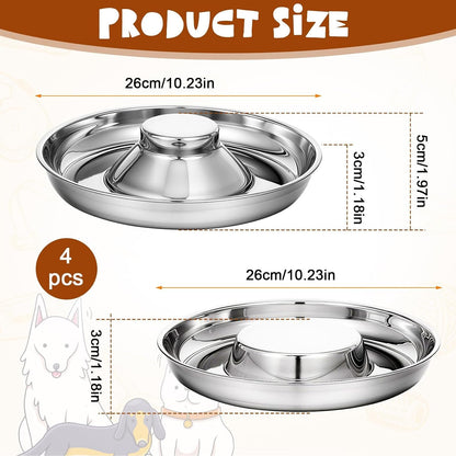 4 Pcs Stainless Steel Puppy Bowls, 10.2 Inch Silver Multiple Puppy Feeding Station, Non Skid Dog Food and Water Bowls for Weaning, Litter Feeding, and Slow Feeder Use2