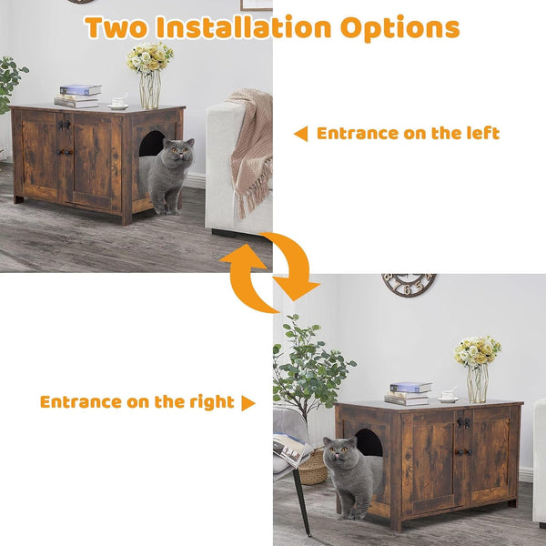 Cat Litter Box Enclosure Furniture, Wooden Cat Bathroom Furniture Storage Cabinet with Removable Divider, Fit Most Cats and Litter Box4