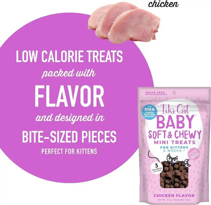 Tiki Cat Baby Soft & Chewy, Chicken Flavored, Low-Calorie, Mini Treats for Kittens 6 Weeks+, 2 Oz. Pouch (Pack of 2)6